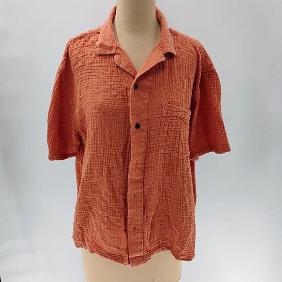 Abercrombie and Fitch cotton gauze shirt orange fall color lightweight - Picture 7 of 16